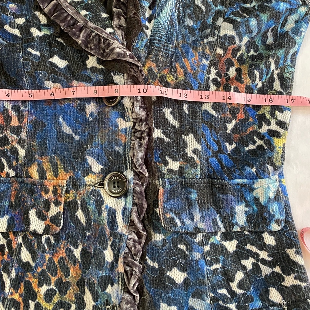 VINTAGE ALBERTO MAKALI Animal Print Knit Velvet Trim Button Front Blazer M - Picture 5 of 6